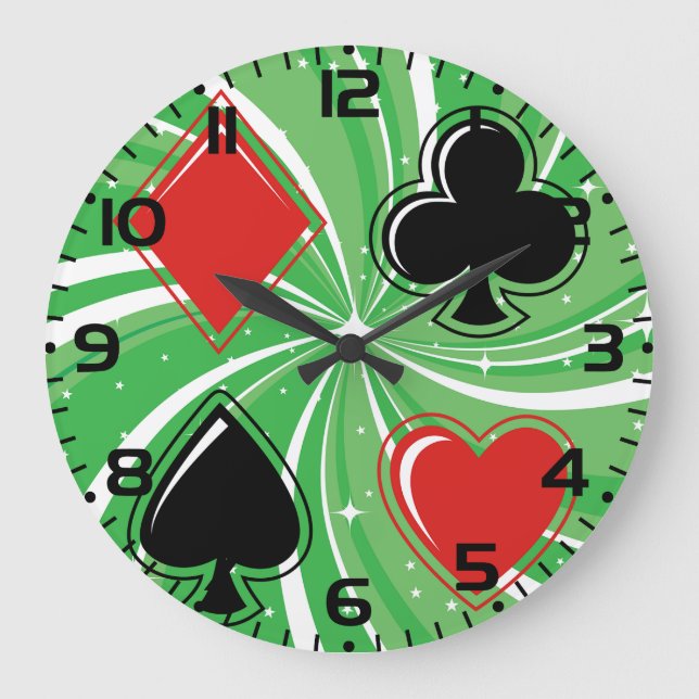 Retro Card Suits Vibrant Red and Black Large Clock (Front)