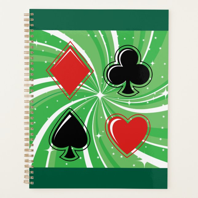 Retro Card Suits Vibrant Red and Black Planner (Front)