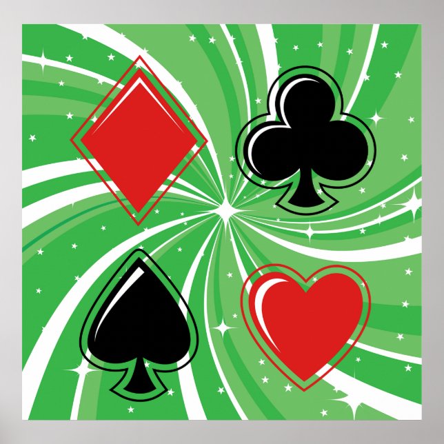 Retro Card Suits Vibrant Red and Black Poster (Front)