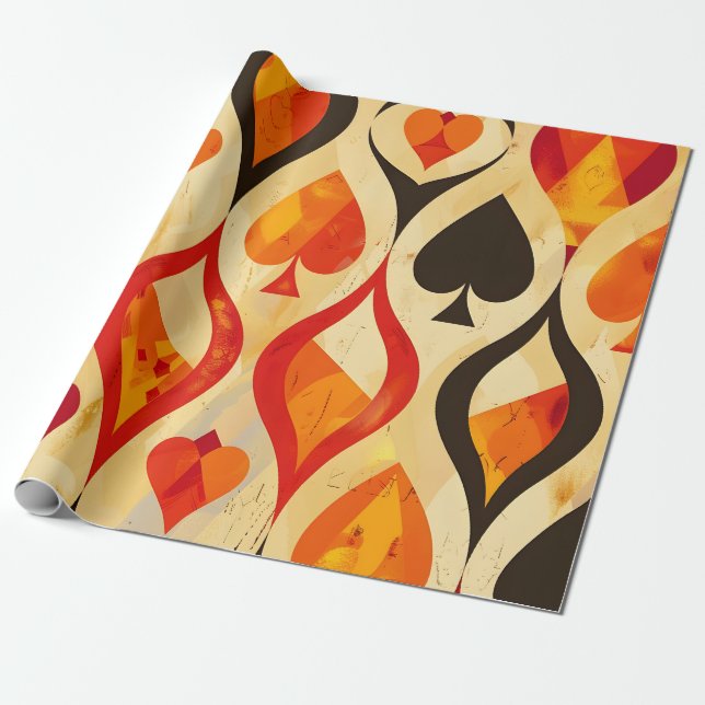 Retro Card Suits Wrapping Paper (Unrolled)
