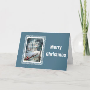 Retro Card With Victorian House and Santa