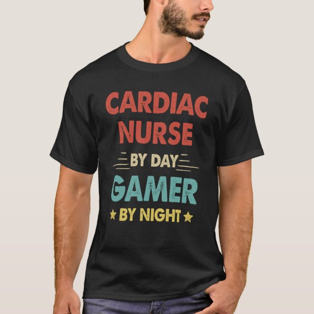 Retro Cardiac Nurse By Day Gamer By Night T-Shirt (Front)