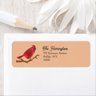 Retro Cardinal Midcentury Bird Art Return Address Label