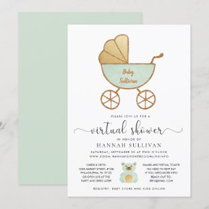 Retro Carriage Mint Gold Virtual Baby Shower Invitation