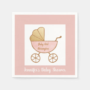 Retro Carriage Pastel Pink White Baby Girl Shower Napkin