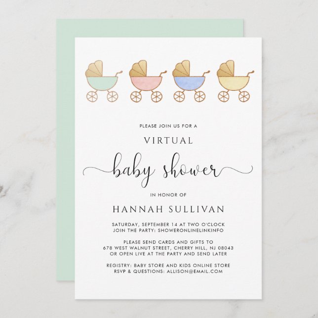 Retro Carriages Virtual Baby Shower Invitation (Front/Back)