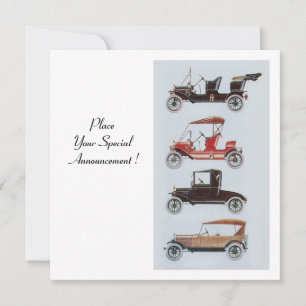 RETRO CARS 2 ,AUTO RESTORATION champagne white red Announcement
