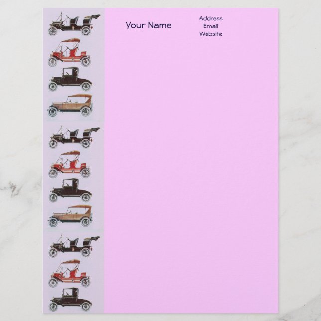 RETRO CARS 2 AUTO RESTORATION grey red black pink Customised Letterhead (Front)