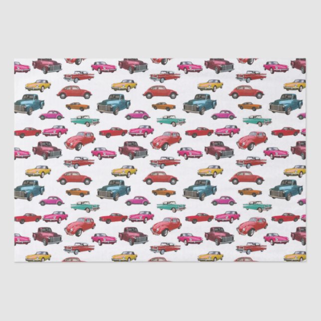 Retro Cars and Trucks Pattern Tissue Paper (Front)