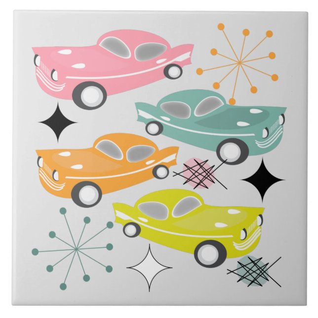 Retro Cars Atomic Starburst Modern Mid Century Ceramic Tile (Front)
