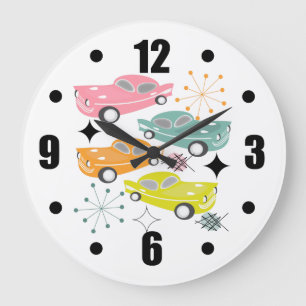 Retro Cars Atomic Starburst Modern Mid Century Large Clock