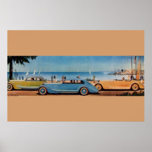 RETRO CARS , blue yellow orange Poster
