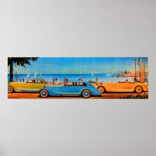 RETRO CARS , blue yellow orange Poster