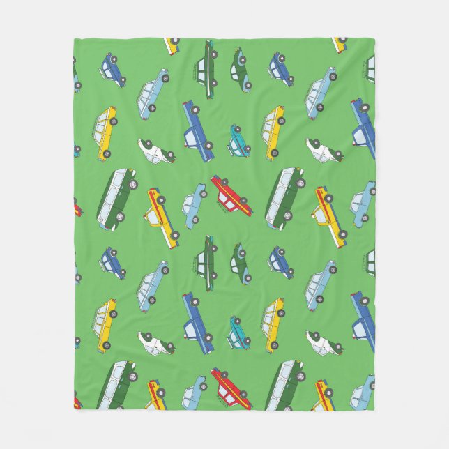 Retro Cars: Cute Hand-Drawn Pattern Fleece Blanket (Front)
