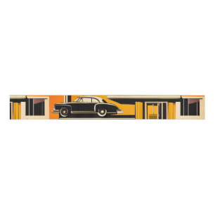 Retro Cars Geometric Mustard Mid Century Grosgrain Ribbon
