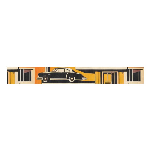 Retro Cars Geometric Mustard Mid Century  Grosgrain Ribbon (Front)