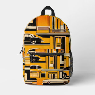 Retro Cars Geometric Mustard Mid Century  Printed Backpack