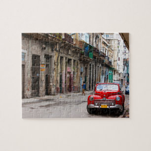 Retro cars on the Havana street Jigsaw Puzzle
