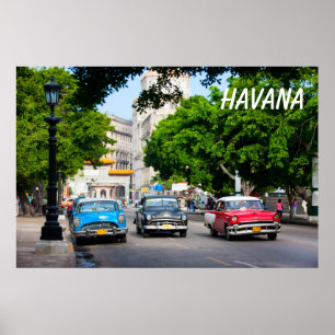 Retro cars on the Havana street Poster