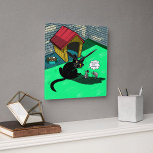 Retro Cartoon Black Cat Wall Clock