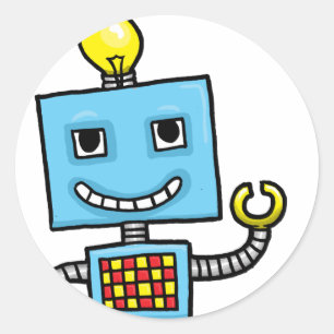 Retro cartoon blue robot classic round sticker