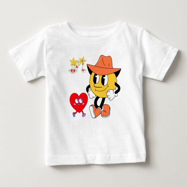  Retro Cartoon Characters: Cowboy Smiley, Walking  Baby T-Shirt (Front)