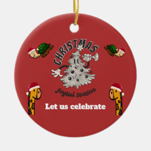 Retro Cartoon Christmas Joyful Season Ceramic Ornament