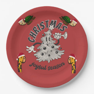 Retro Cartoon Christmas Joyful Season  Paper Plate