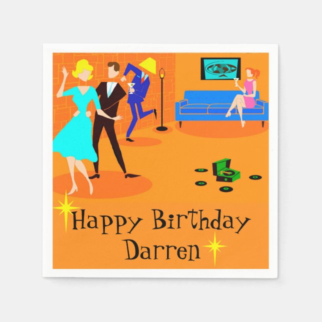 Retro Cartoon Cocktail Party Disposable Napkins (Front)