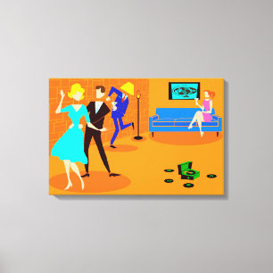 Retro Cartoon Cocktail Party Stretched Canvas Print