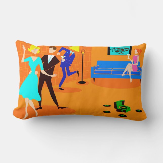 Retro Cartoon Cocktail Party Throw Pillow (Front)