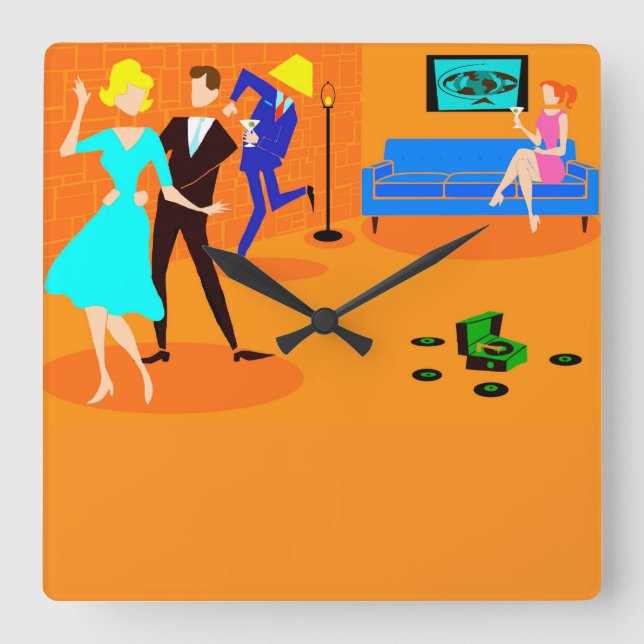 Retro Cartoon Cocktail Party Wall Clock (Front)