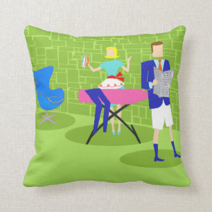 Retro Cartoon Couple at Home Throw Pillow