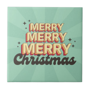 Retro cartoon design merry christmas text ceramic tile