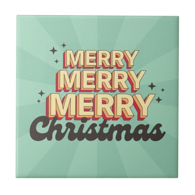 Retro cartoon design merry christmas text ceramic tile (Front)