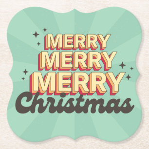 Retro cartoon design merry christmas text paper coaster