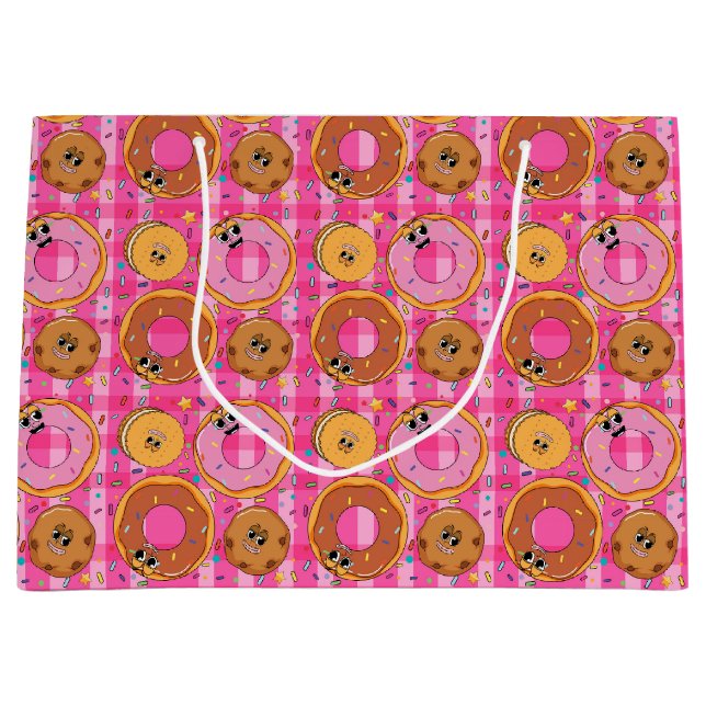 Retro Cartoon Doughnuts and Sweets Large Gift Bag (Front)