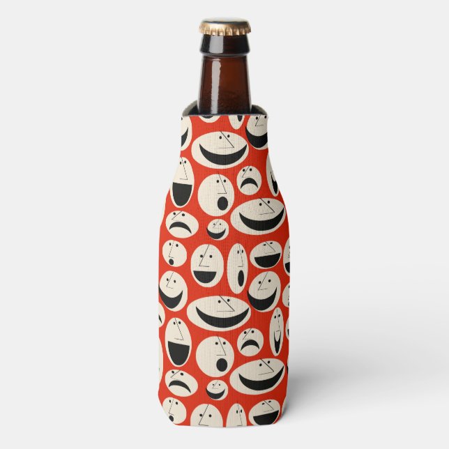 Retro Cartoon Faces Pattern Bottle Cooler (Bottle Front)