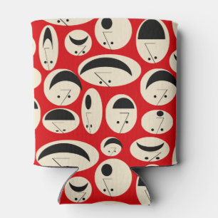 Retro Cartoon Faces Pattern Can Cooler