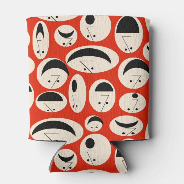 Retro Cartoon Faces Pattern Can Cooler (Back)