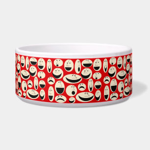 Retro Cartoon Faces Pattern Ceramic Pet Bowl