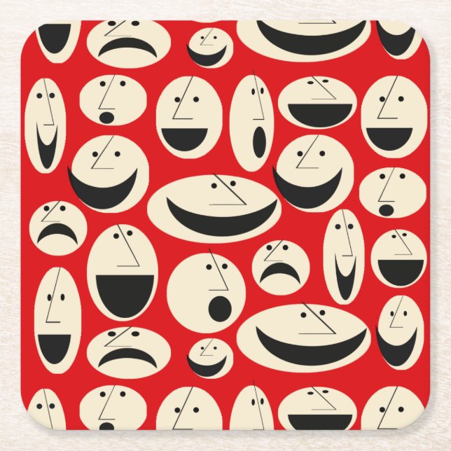 Retro Cartoon Faces Pattern Hard Paper Coaster (Front)