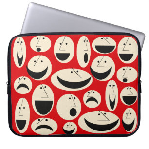 Retro Cartoon Faces Pattern Laptop Sleeve