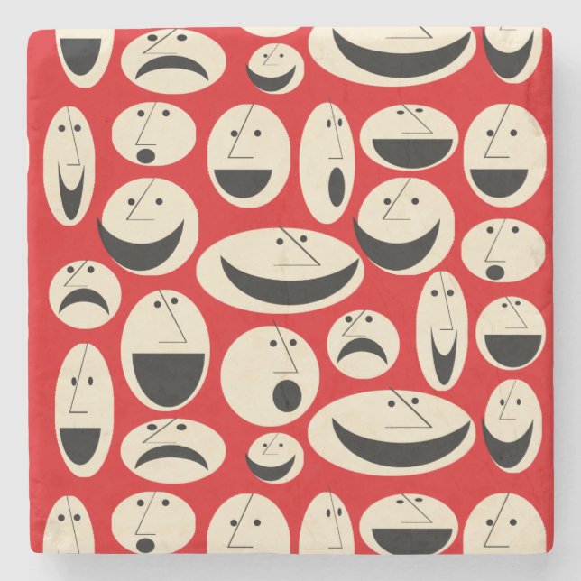 Retro Cartoon Faces Pattern Marble Stone Coaster (Front)