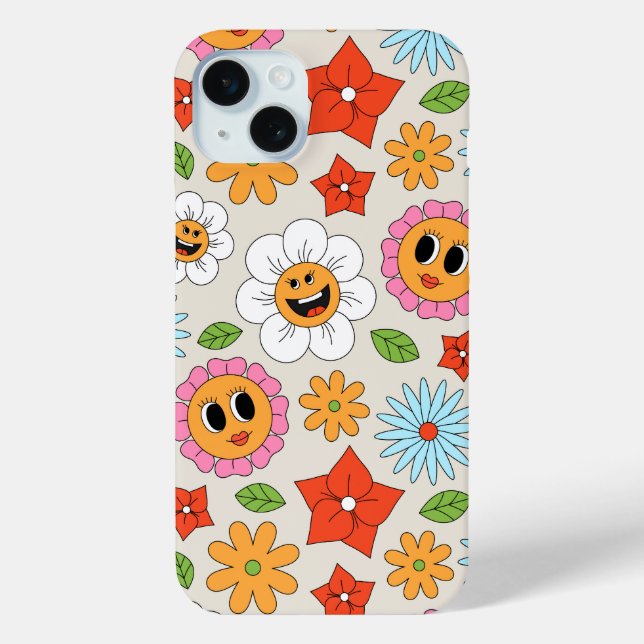 Retro Cartoon Flowers Whimsical Happy Fun Case-Mate iPhone Case (Back)