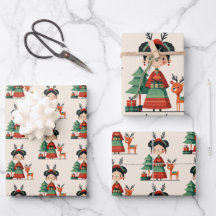 Retro Cartoon Frida Kahlo Pattern Cute Christmas 