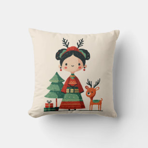 Retro Cartoon Frida Kahlo Simple Cute Christmas Cushion