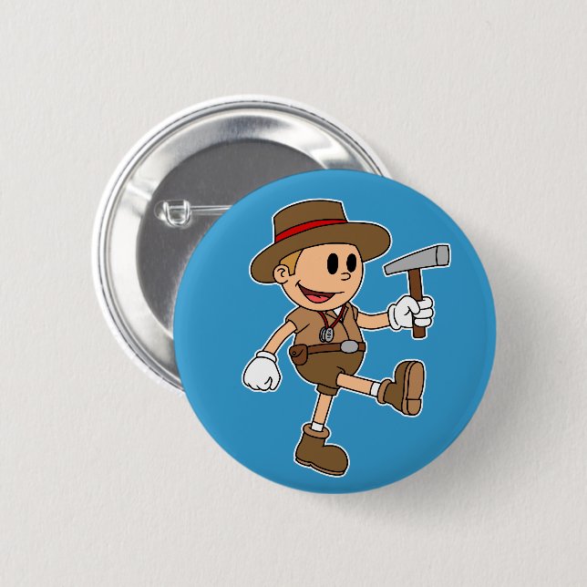 Retro Cartoon Geologist 6 Cm Round Badge (Front & Back)