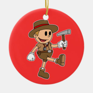 Retro Cartoon Geologist (Add Your Name) Ceramic Ornament