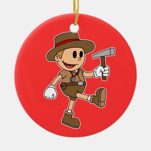 Retro Cartoon Geologist (Add Your Name) Ceramic Ornament (Front)